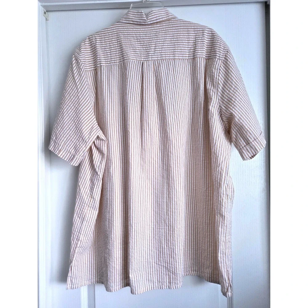 Vatpave Seersucker Stripe Short Sleeve Camp‎ Collar Button Shirt Tan Sz XXL NWT